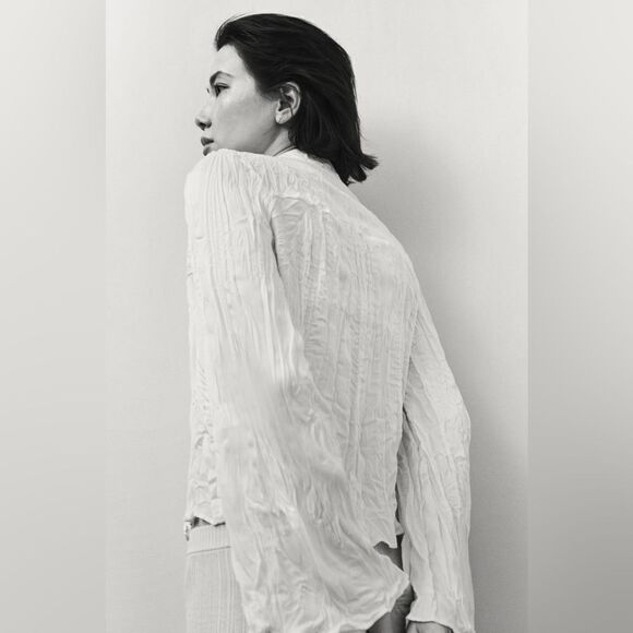 Zara Wrinkled Look Blouse Shirt New - Picture 2 of 7